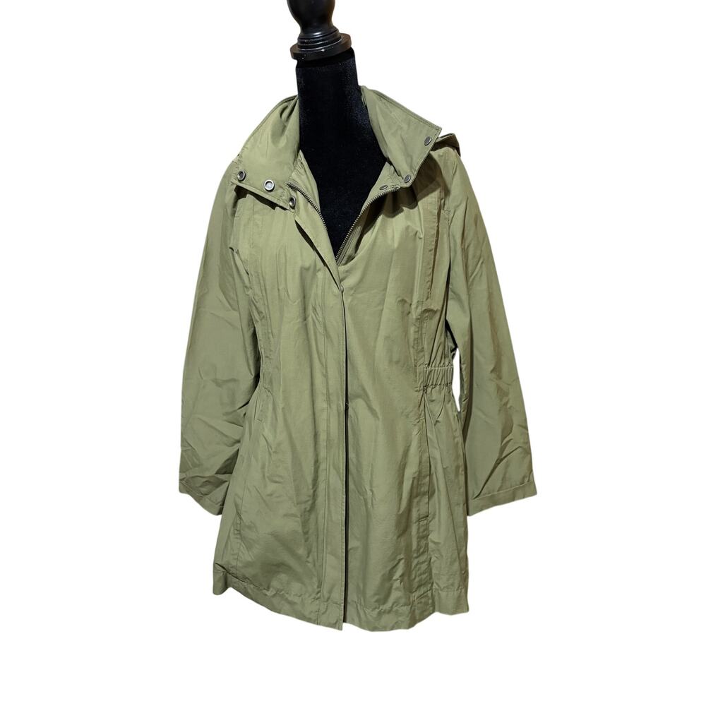 Eileen Fisher organic cotton nylon stand collar long coat hooded women's XS